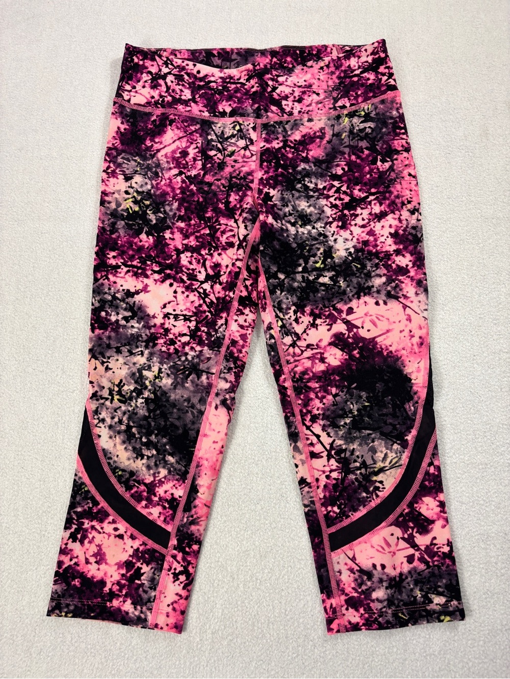 Calvin Klein Performance Pink Black Abstract Splatter Crop Leggings Size M